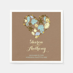 Serviette En Papier Romantique Beach Heart Mariage Papier Napkins