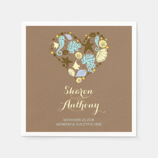 Serviette En Papier Romantique Beach Heart Mariage Papier Napkins (Devant)