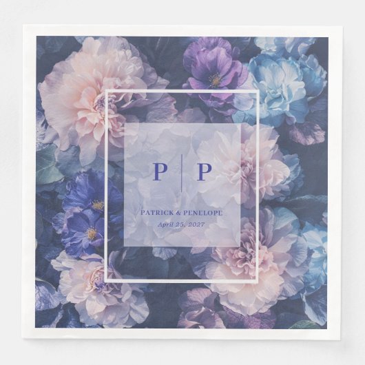 Serviette En Papier Romantique Bleu & Blush Floral Mariage Napkin (Devant)