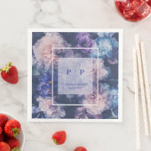 Serviette En Papier Romantique Bleu & Blush Floral Mariage Napkin (En situation)