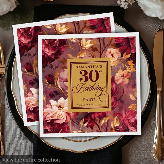 Serviette En Papier Romantique Bourgogne Blush Gold 30e Anniversaire s
