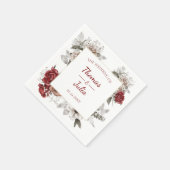 Serviette En Papier Romantique Bourgogne & Mariage Floral Argent (Coin)