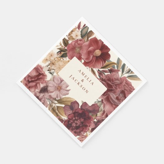 Serviette En Papier Romantique Bourgogne rouge et Mariage en cuivre (Coin)