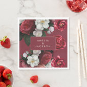 Serviette En Papier Romantique Bourgogne rouge floral mariage de autom (En situation)