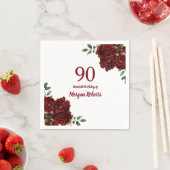 Serviette En Papier Romantique Bourgogne Rouge Rose 90e fête d'anniver (En situation)