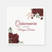 Romantique Bourgogne Rouge Rose Floral Quinceanera
