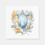 Serviette En Papier Romantique Classique Bleu Monogramme Crest Mariage (Devant)