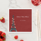 Serviette En Papier Romantique Coeurs rouges Mariage Tour Eiffel (En situation)