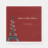 Serviette En Papier Romantique Coeurs rouges Mariage Tour Eiffel (Devant)