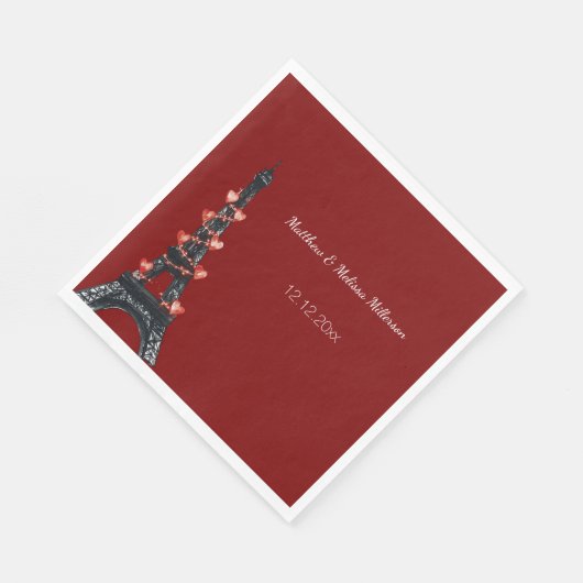 Serviette En Papier Romantique Coeurs rouges Mariage Tour Eiffel (Coin)