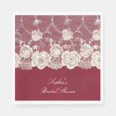 Serviette En Papier Romantique Crème rouge Blanche dentelle Mariage fl (Devant)