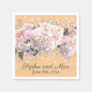 Serviette En Papier Romantique dentelle blanche hydrangée roses roses