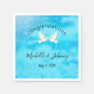 Serviette En Papier Romantique - deux colombes avec coeur rose sur ble