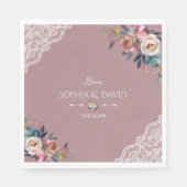 Serviette En Papier Romantique Dusty bleu Dusty Rose Fleurs Mariage (Devant)