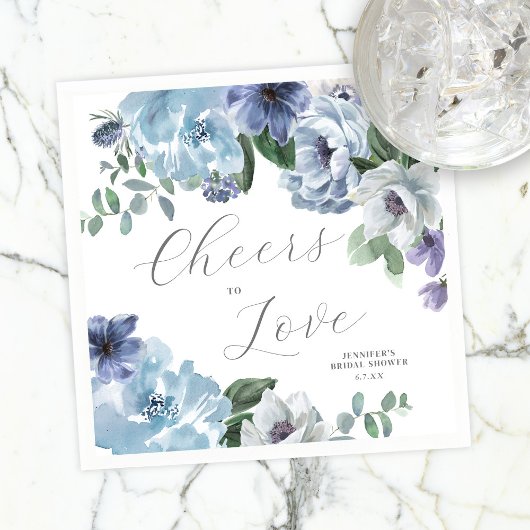 Serviette En Papier Romantique Dusty Blue Floral Fête des mariées Part