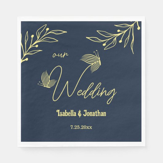 Serviette En Papier Romantique élégant or fleur marine (Devant)