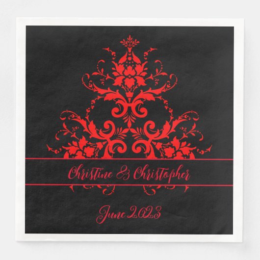 Serviette En Papier Romantique, élégant Vintage Damas rouge (Devant)