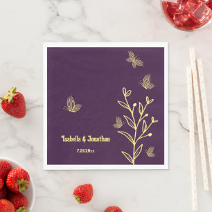 Serviette En Papier Romantique élégante fleur d'or violet