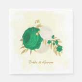 Serviette En Papier Romantique émeraude vert & fleurs blanches or (Devant)