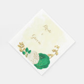 Serviette En Papier Romantique émeraude vert & fleurs blanches or (Coin)