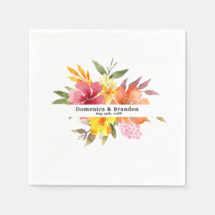 Serviette En Papier Romantique été Jaune Orange Floral Mariage