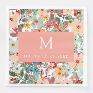 Serviette En Papier Romantique Floral doux rose vert pêche classique