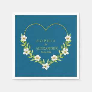Serviette En Papier Romantique Floral Heart Mariage personnalisable