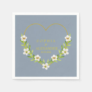 Serviette En Papier Romantique Floral Heart Mariage personnalisable