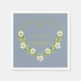 Serviette En Papier Romantique Floral Heart Mariage personnalisable