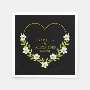 Serviette En Papier Romantique Floral Heart Mariage personnalisable