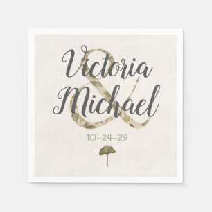 Serviette En Papier Romantique Ginkgo Initiales mariage serviettes
