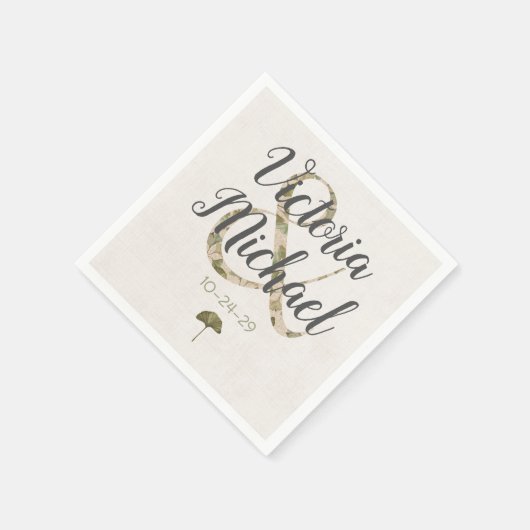 Serviette En Papier Romantique Ginkgo Initiales mariage serviettes (Coin)