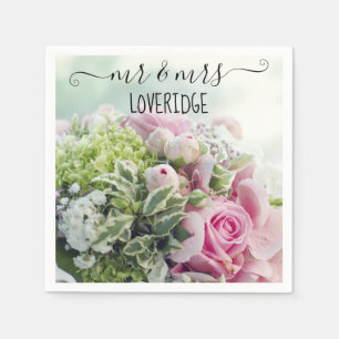 Serviette En Papier Romantique M. et Mme Rose Florale Mariage