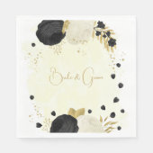 Serviette En Papier Romantique noir & blanc fleurs or mariage (Devant)