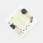 Serviette En Papier Romantique noir & blanc fleurs or mariage (Coin)