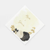 Serviette En Papier Romantique noir & blanc fleurs or mariage (Coin)