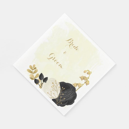 Serviette En Papier Romantique noir & blanc fleurs or mariage (Coin)