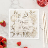 Serviette En Papier Romantique Peonies Beige Floral Mariage de automne (En situation)