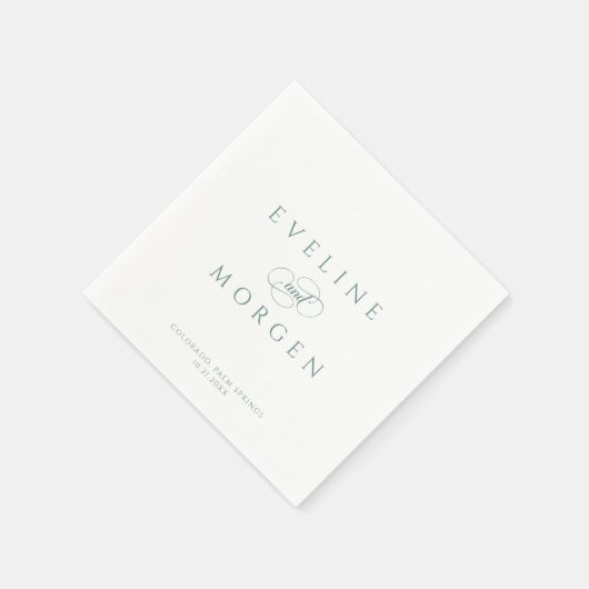 Serviette En Papier Romantique Personnalisable Vert Mariage Typographi (Coin)