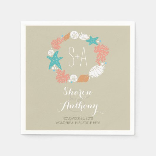 Serviette En Papier Romantique Plage Trésors Mariage Papier Napkins (Devant)