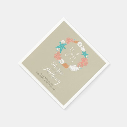 Serviette En Papier Romantique Plage Trésors Mariage Papier Napkins (Coin)