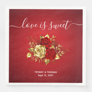 Serviette En Papier Romantique Red & Gold Rose Dîner Mariage Napkins
