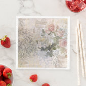 Serviette En Papier Romantique Rose Florals Vieux découpage manuscrit (En situation)