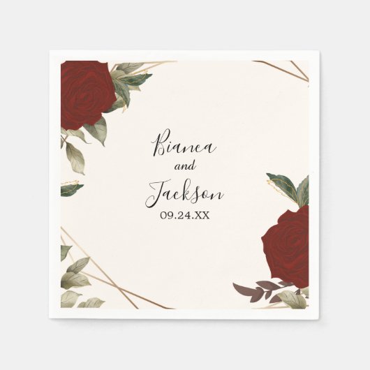 Serviette En Papier Romantique rose rouge rose rose florale Mariage d' (Devant)