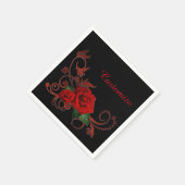 Serviette En Papier Romantique Roses rouges Rouge et noir Naples (Coin)