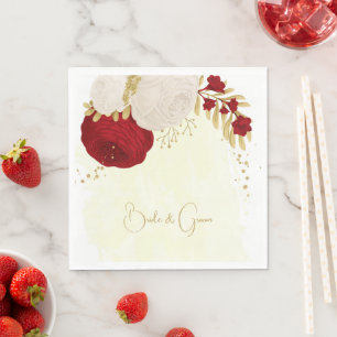 Serviette En Papier Romantique rouge foncé et fleurs blanches serviett