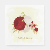 Serviette En Papier Romantique rouge foncé & fleurs blanches or (Devant)