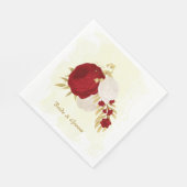 Serviette En Papier Romantique rouge foncé & fleurs blanches or (Coin)