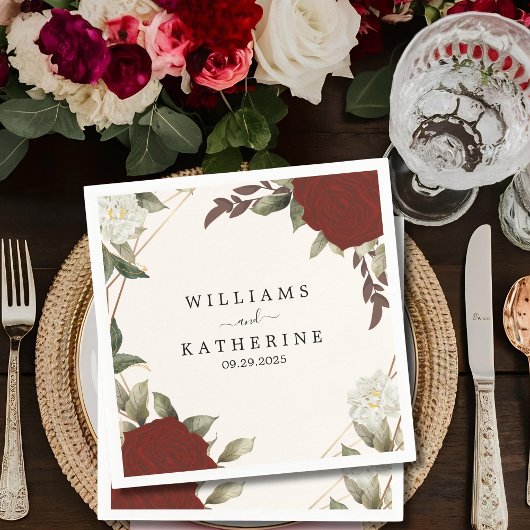 Serviette En Papier Romantique rouge rose couleur profonde Floral Mari