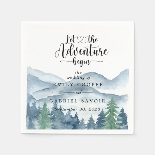 Serviette En Papier Romantique Rustique Aquarelle Montagnes Arbres Mar (Devant)